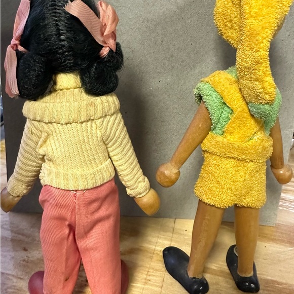 Vintage 1950’s Poland Wooden Jointed Elf Pinocchio & Girl Wooden Toy Doll Set - Picture 4 of 8